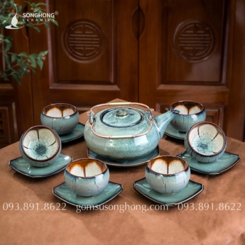 Bộ Trà (Ấm Chén) Men Hỏa Biến - Mẫu 1