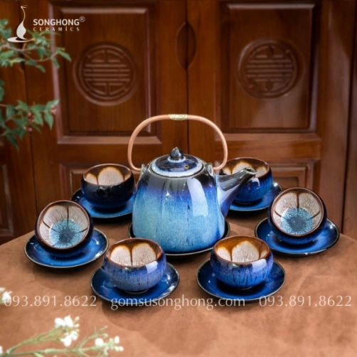 Bộ Trà (Ấm Chén) Men Hỏa Biến - Mẫu 2