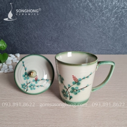 Cốc (Ca) Men Rêu Vẽ Tay 350ml - M1