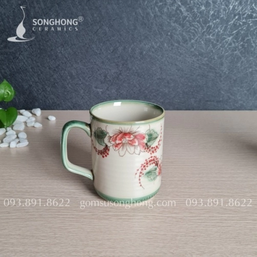 Cốc (Ca) Men Rêu Vẽ Tay 350ml - M2