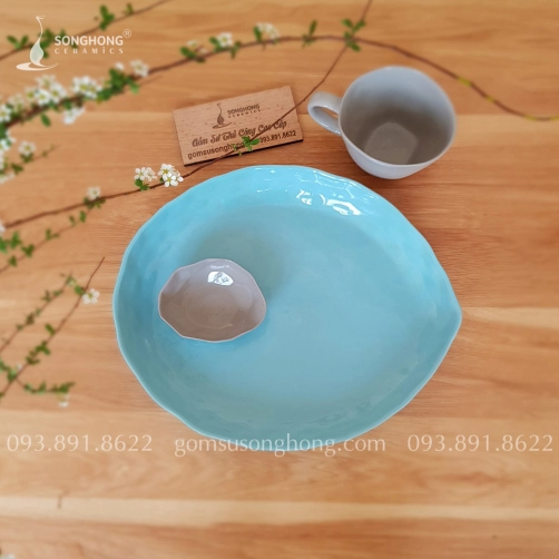 Đĩa Gốm Nặn Tay Đất Trộn Màu 26cm