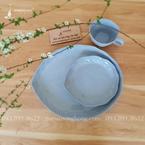 Đĩa Gốm Nặn Tay Đất Trộn Màu 32cm