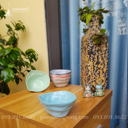 Chén Cơm Gốm Nặn Tay Đất Trộn Màu