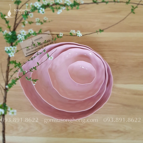 Bộ 4 Đĩa Gốm Nặn Tay Đất Trộn Màu