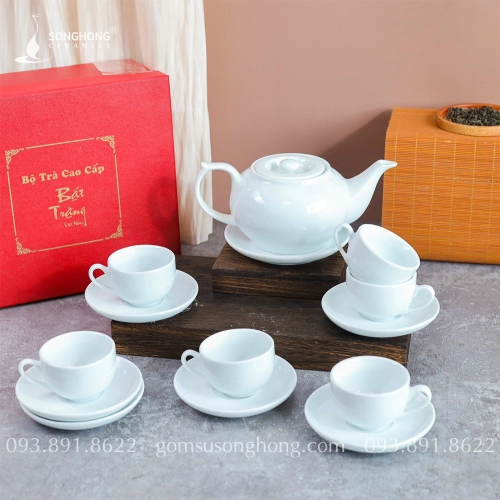 Bộ Trà (Ấm Chén) Sứ Trắng 700ml - Mẫu 2