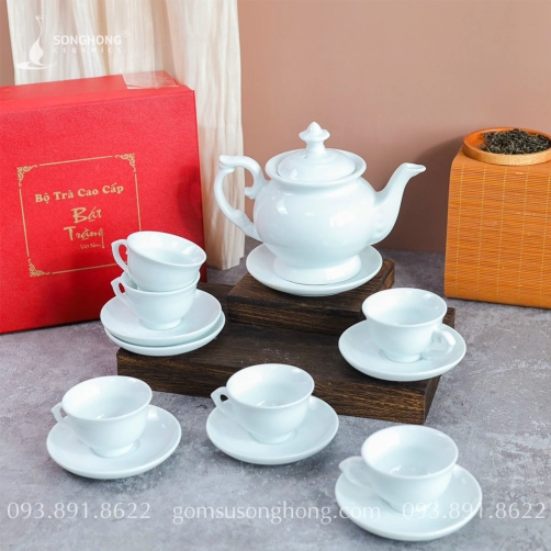 Bộ Trà (Ấm Chén) Sứ Trắng 550ml - Mẫu 7