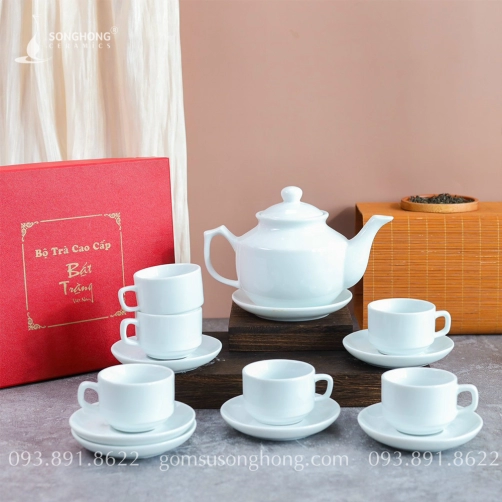 Bộ Trà (Ấm Chén) Sứ Trắng 500ml - Mẫu 8