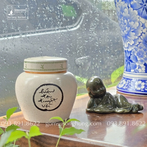 Hũ Sứ Đựng Trà 400ml Thư Pháp