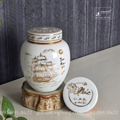 Hũ Sứ Đựng Trà 480ml Cảnh Thuận Buồm Xuôi Gió