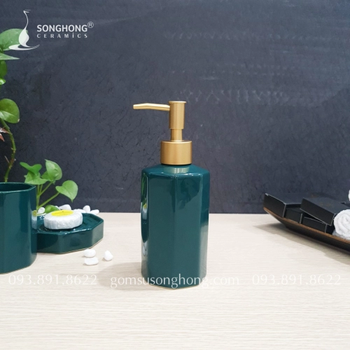 Bình Gốm Bát Giác Đựng Sữa Tắm Dầu Gội 300ml - M12