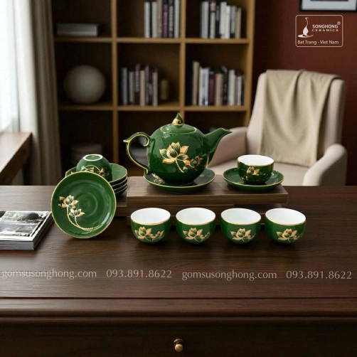 Bộ Trà Hoa Sen Vàng Kim - Mẫu 1
