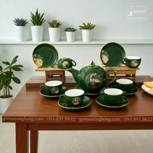 Bộ Trà Chim Công Vàng Kim -  Mẫu 1