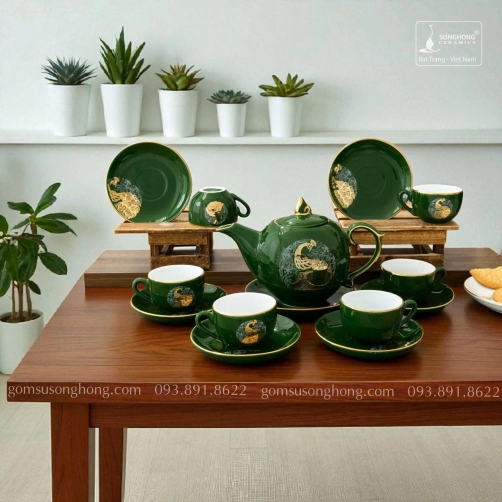 Bộ Trà Chim Công Vàng Kim -  Mẫu 1