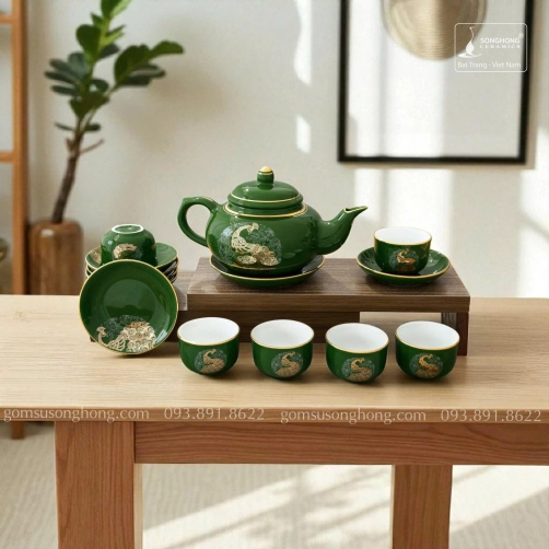 Bộ Trà Chim Công Vàng Kim - Mẫu 2