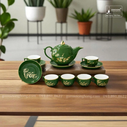 Bộ Trà Chữ Phúc Cây Tre Vàng Kim - Mẫu 1