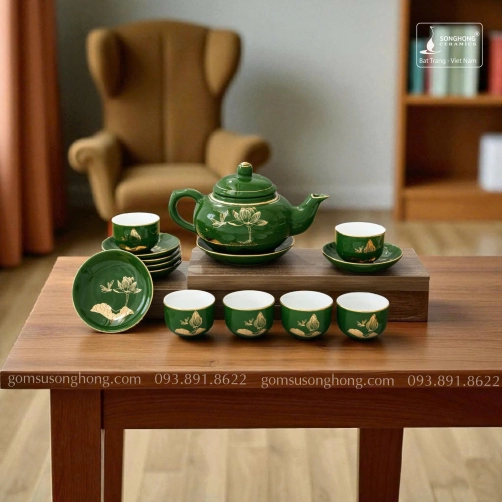 Bộ Trà Hoa Sen Vàng Kim - Mẫu 2