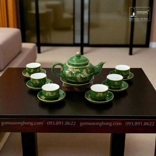 Bộ Trà Chữ Lộc Hoa Đào Vàng Kim - Mẫu 2