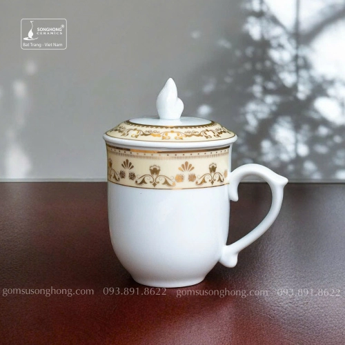 Cốc (Ca) Sứ Trắng 350ml - M3 Viền Vàng Kim