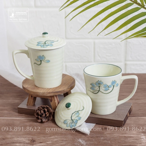 Cốc (Ca) Gốm Vẽ Tay 360ml - Mẫu 13