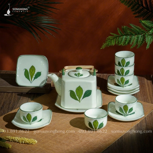Bộ Trà (Ấm Chén) Vẽ Ngò Gai 500ml - Mẫu 4