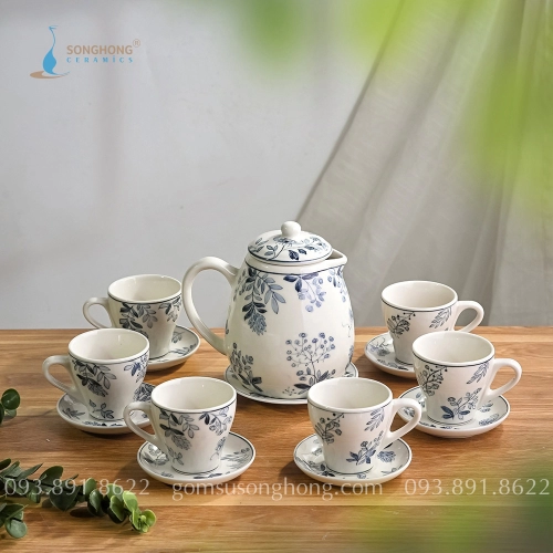 Bộ Trà Lớn Vẽ Hoa Bằng Lăng 1 Lít - Mẫu 1