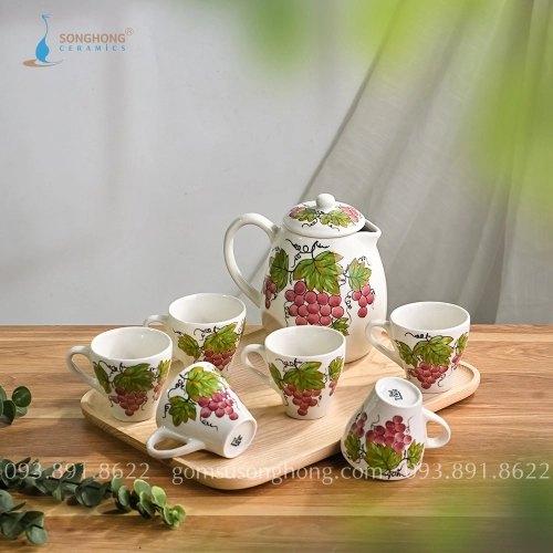 Bộ Trà Lớn Vẽ Chùm Nho 1 Lít - Mẫu 1