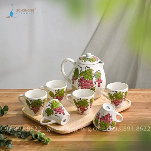 Bộ Trà Lớn Vẽ Chùm Nho 1 Lít - Mẫu 1