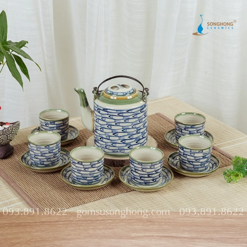 Bộ Ấm Tích Trà Vẽ Cá Đàn 1 lít - Mẫu 2