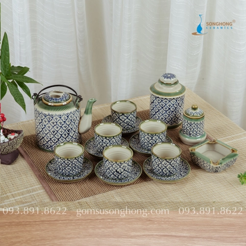 Bộ Ấm Tích Trà Vẽ Hoa Mây 1 lít - Mẫu 2