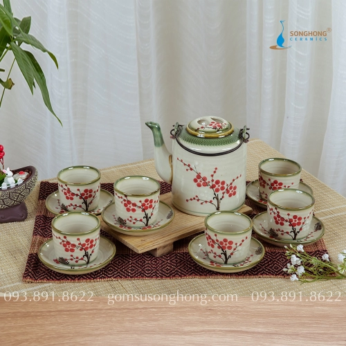 Bộ Ấm Tích Trà Vẽ Hoa Đào 1 lít - Mẫu 2