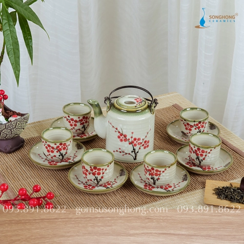 Bộ Ấm Tích Trà Vẽ Hoa Đào 0.5 Lít / 0.7 Lít - Mẫu 3