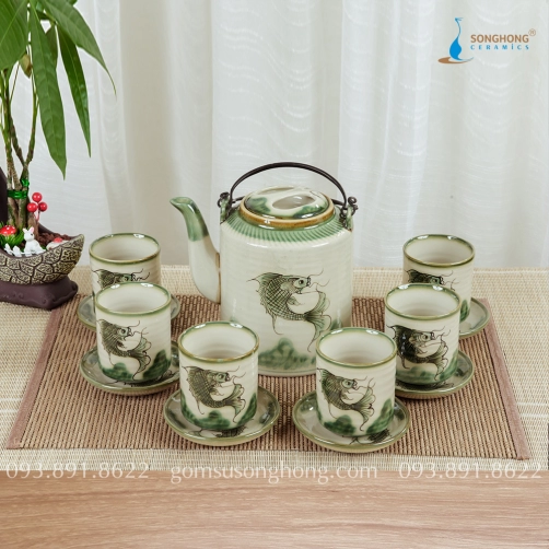 Bộ Ấm Tích Trà Vẽ Cá 2 lít - Mẫu 4