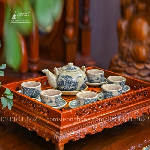 Bộ Trà (Ấm Chén) Men Rạn Vẽ Tay - Mẫu 2