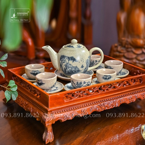 Bộ Trà (Ấm Chén) Men Rạn Vẽ Tay - Mẫu 3