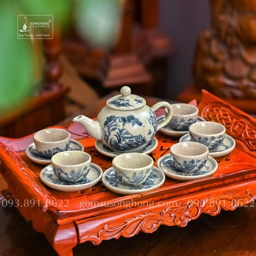 Bộ Trà (Ấm Chén) Men Rạn Vẽ Tay - Mẫu 4