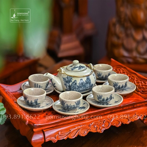 Bộ Trà (Ấm Chén) Men Rạn Vẽ Tay - Mẫu 5