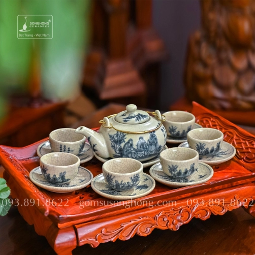 Bộ Trà (Ấm Chén) Men Rạn Vẽ Tay - Mẫu 5