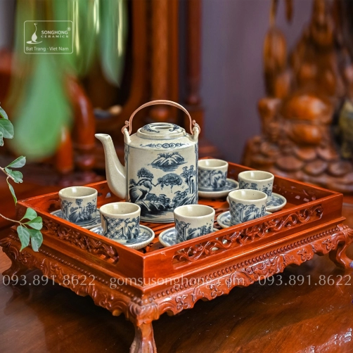 Bộ Trà (Ấm Chén) Men Rạn Vẽ Tay - Mẫu 6