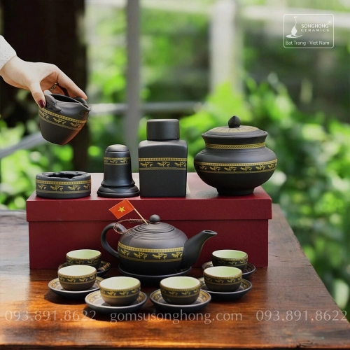 Bộ Trà (Ấm Chén) Nâu Đất Kèm Phụ Kiện - Mẫu 2