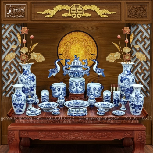 Bộ Đồ Thờ Men Rong Cổ Truyền - Mẫu 11