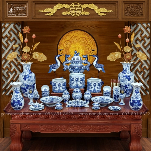 Bộ Đồ Thờ Men Rong Cổ Truyền - Mẫu 10