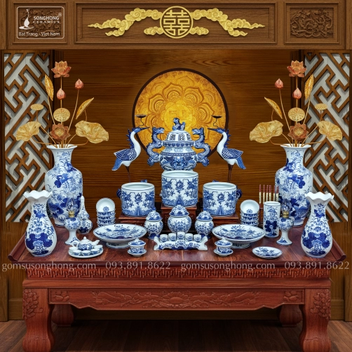 Bộ Đồ Thờ Men Rong Cổ Truyền - Mẫu 10