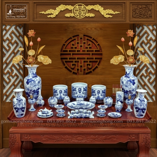 Bộ Đồ Thờ Men Rong Cổ Truyền - Mẫu 9