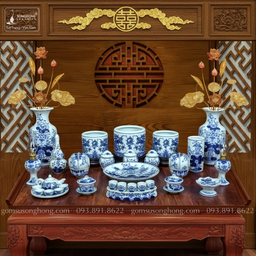 Bộ Đồ Thờ Men Rong Cổ Truyền - Mẫu 6