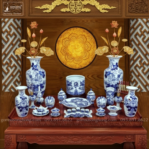 Bộ Đồ Thờ Men Rong Cổ Truyền - Mẫu 5