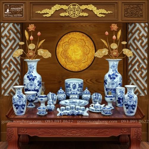 Bộ Đồ Thờ Men Rong Cổ Truyền - Mẫu 4