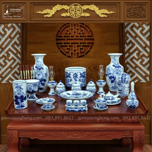 Bộ Đồ Thờ Men Rong Cổ Truyền - Mẫu 2