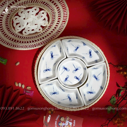 Bộ Khay Đựng Đồ Chay Vẽ Chuồn Chuồn Kim - Mẫu 08