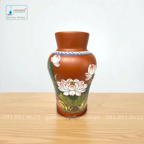 Bình Hoa Gốm Đất Đỏ Khắc Màu Nổi - Mẫu 1