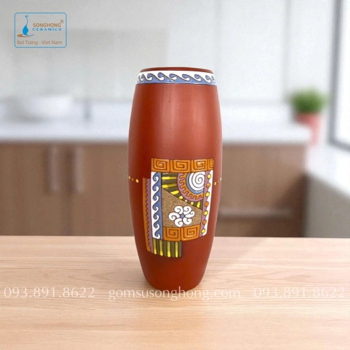 Bình Hoa Gốm Đất Đỏ Khắc Màu Nổi - Mẫu 2